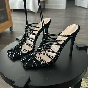 Suede Strappy Jeweled Sandal Square Toe